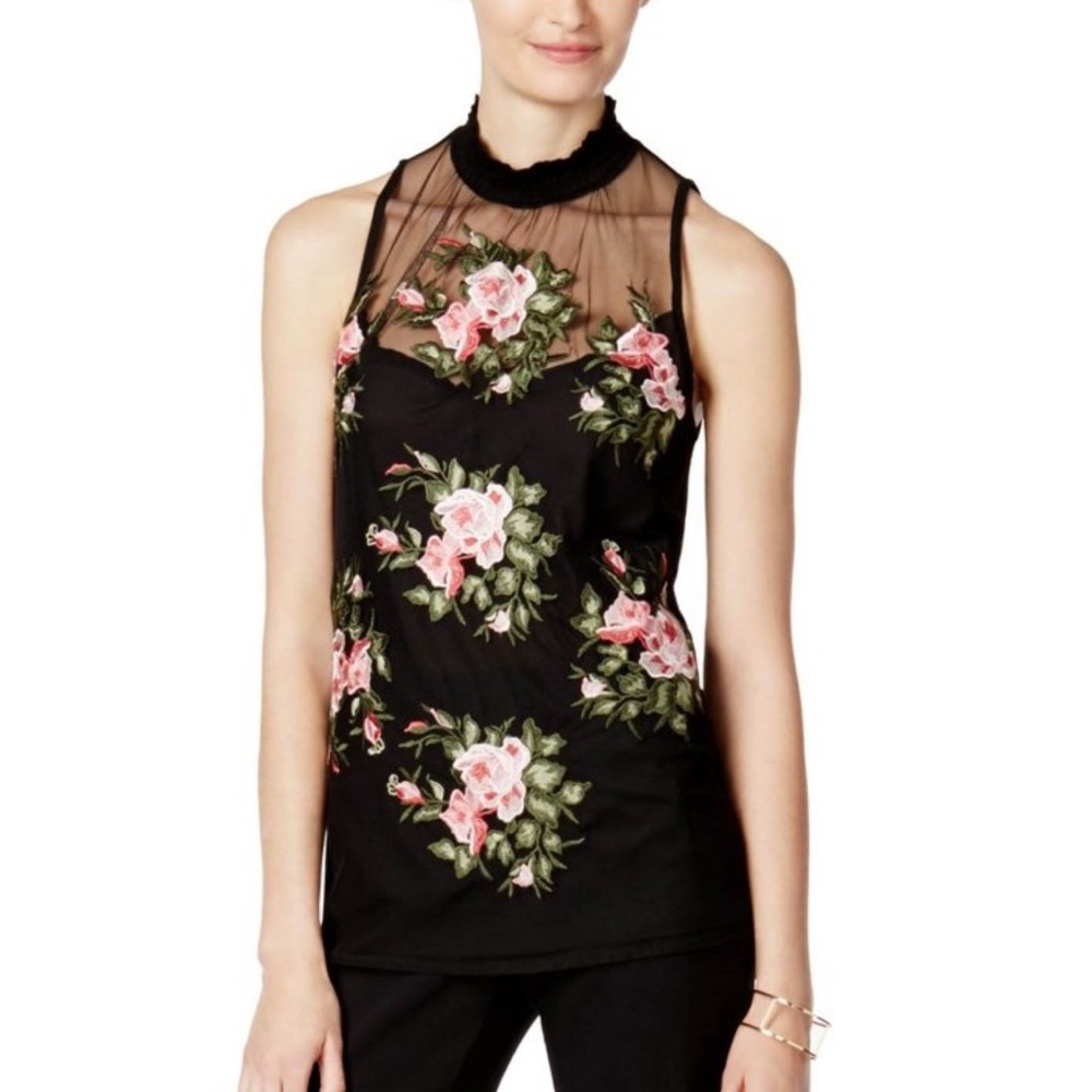 INC International Concepts Black & Red Illusion Floral Knit Tank - Size Large